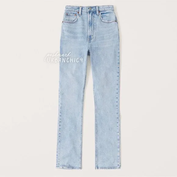 NWT ABERCROMBIE 90s Ultra High Rise Slim Straight Jean Light Blue size 28 - Picture 4 of 16